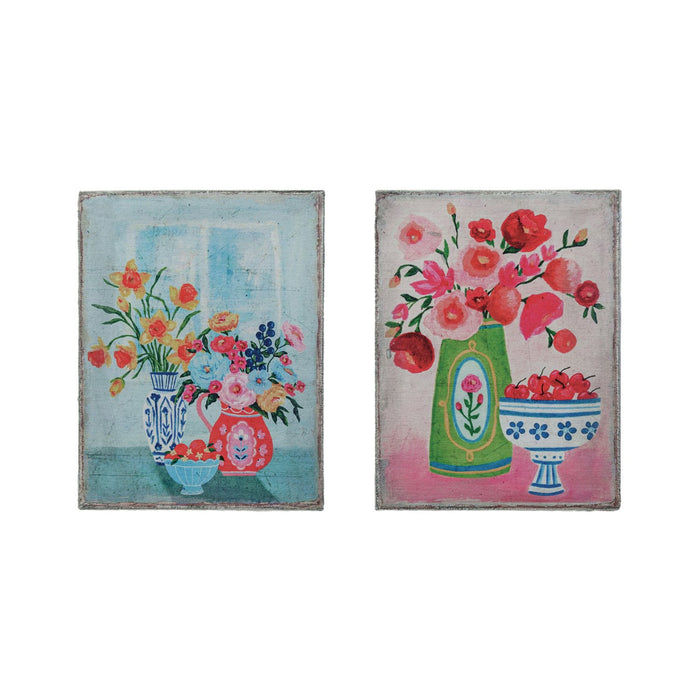Design Shop Wood Framed Canvas Wall Décor w/ Flowers in Vases, Set of 2