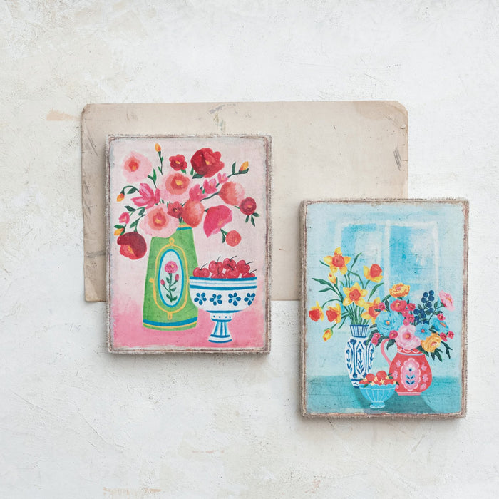 Design Shop Wood Framed Canvas Wall Décor w/ Flowers in Vases, Set of 2