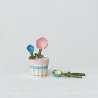 Design Shop Hand-Painted Stoneware Measuring Spoons w/ Pot Holder, Set of 5