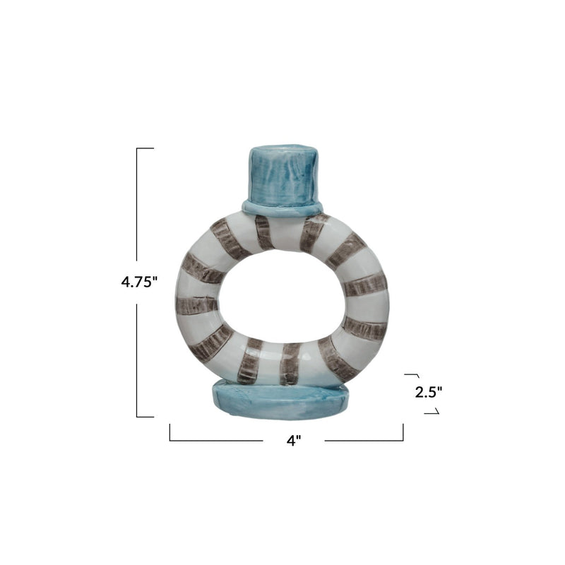 Design Shop Hand-Painted Stoneware Ring Taper Holder w/ Stripes