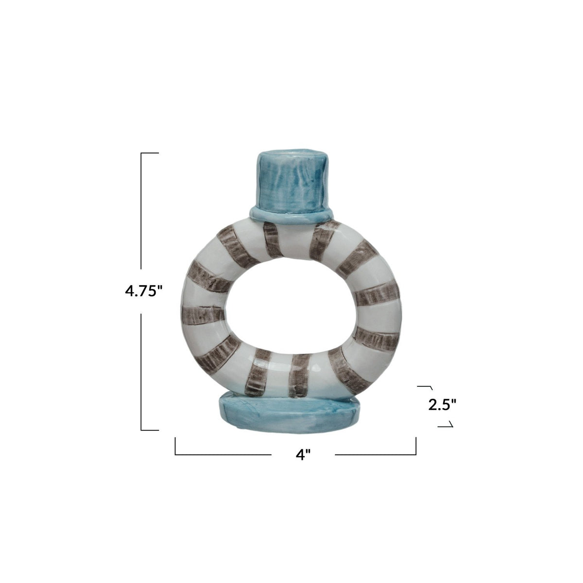 Design Shop Hand-Painted Stoneware Ring Taper Holder w/ Stripes