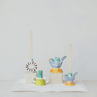 Design Shop Hand-Painted Stoneware Taper Holder w/ Handles