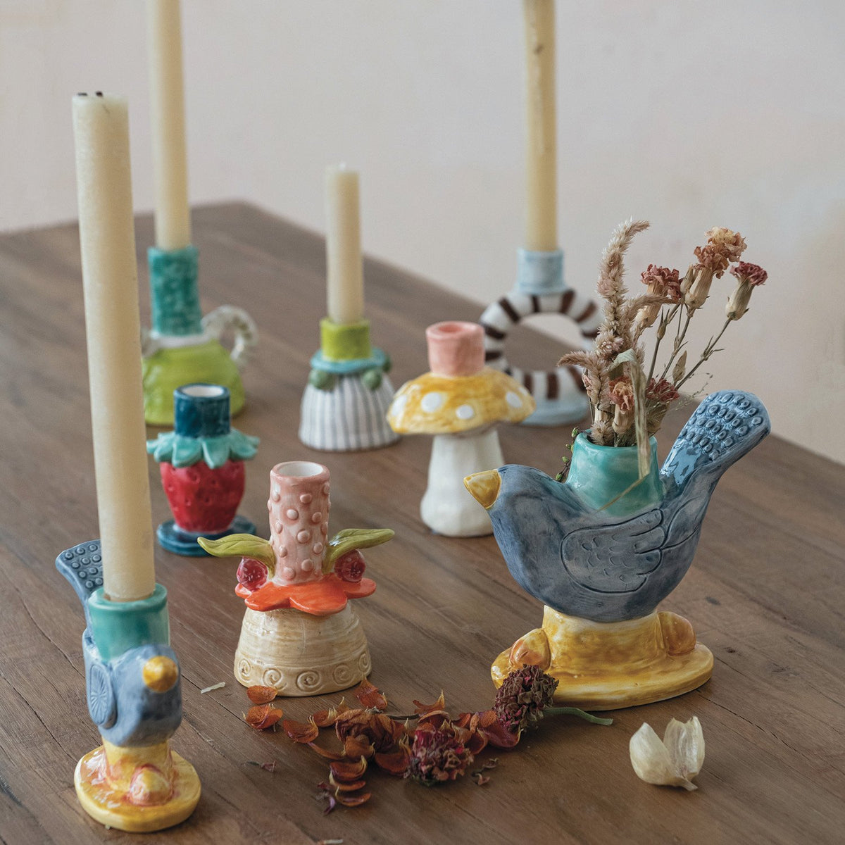 Design Shop Hand-Painted Stoneware Taper Holder w/ Handles