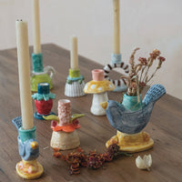 Design Shop Hand-Painted Stoneware Taper Holder w/ Handles