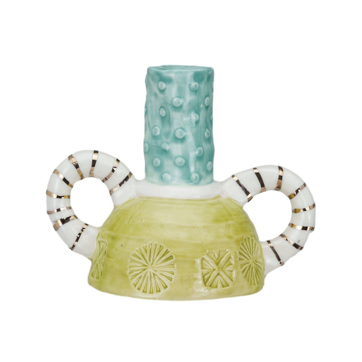 Design Shop Hand-Painted Stoneware Taper Holder w/ Handles