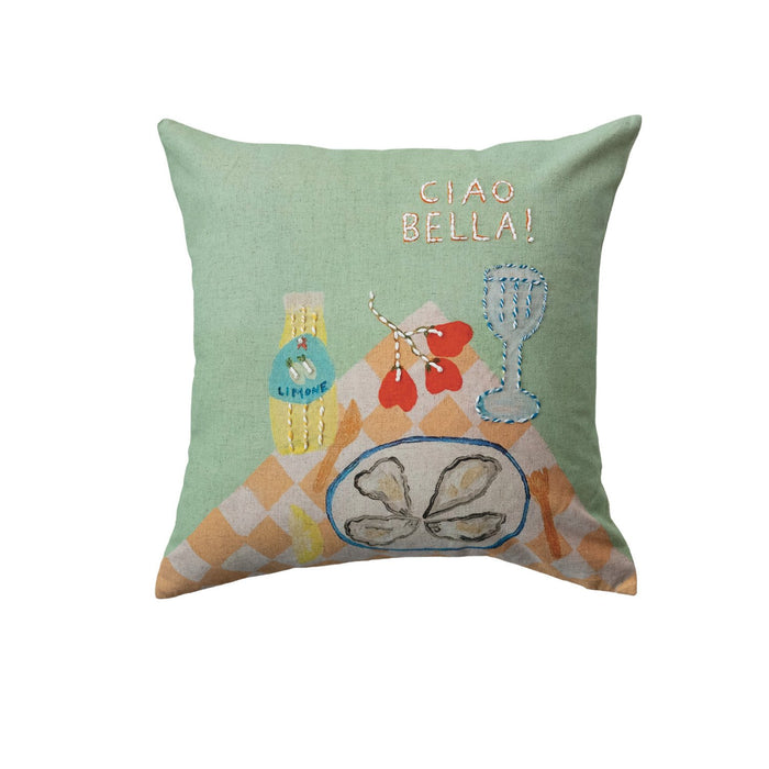 Design Shop 18" Square Cotton & Linen Printed Pillow w/ Tablescape