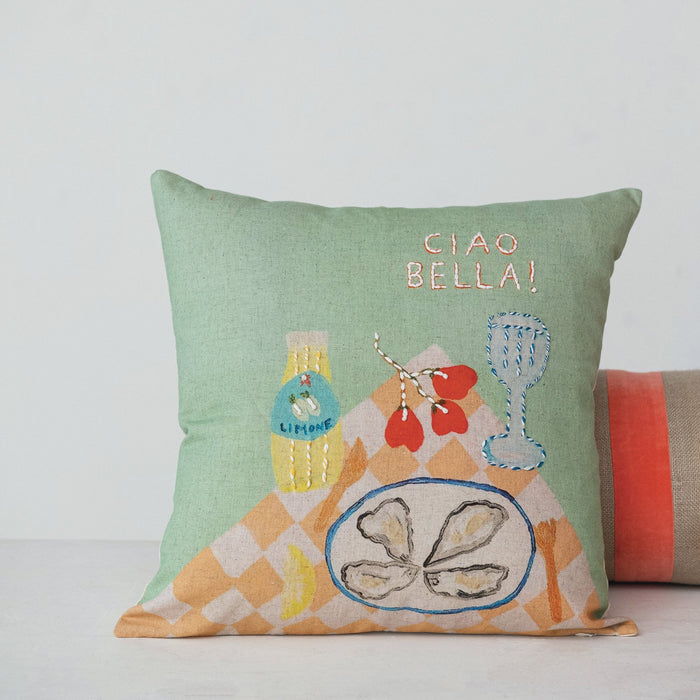 Design Shop 18" Square Cotton & Linen Printed Pillow w/ Tablescape