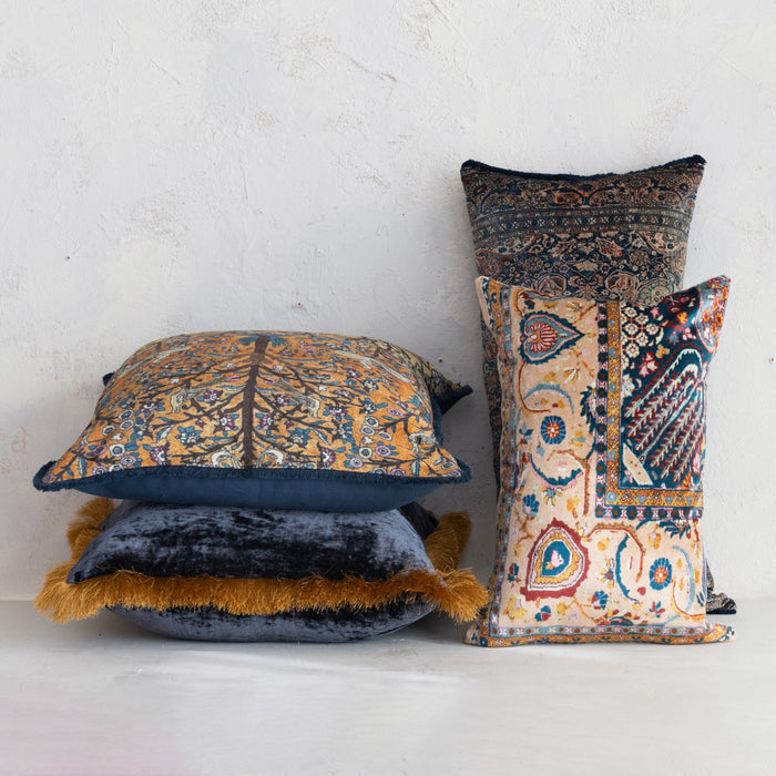 Design Shop 20" Square Cotton Blend Velvet Printed Pillow w/ Vintage Carpet Pattern