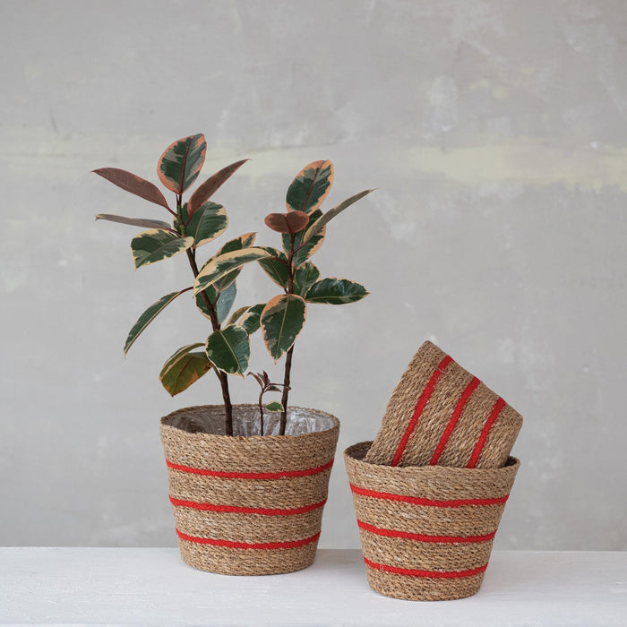Design Shop Hand-Woven Seagrass & Jute Baskets with Plastic Lining, Set of 3