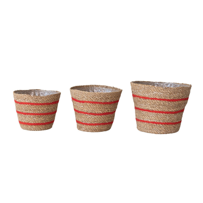 Design Shop Hand-Woven Seagrass & Jute Baskets with Plastic Lining, Set of 3