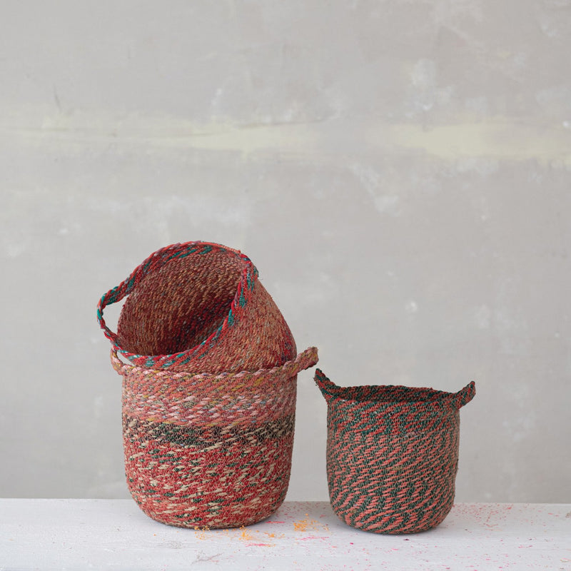 Design Shop Hand-Woven Seagrass & Recycled Fabric Baskets, Set of 3
