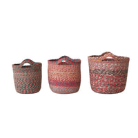 Design Shop Hand-Woven Seagrass & Recycled Fabric Baskets, Set of 3