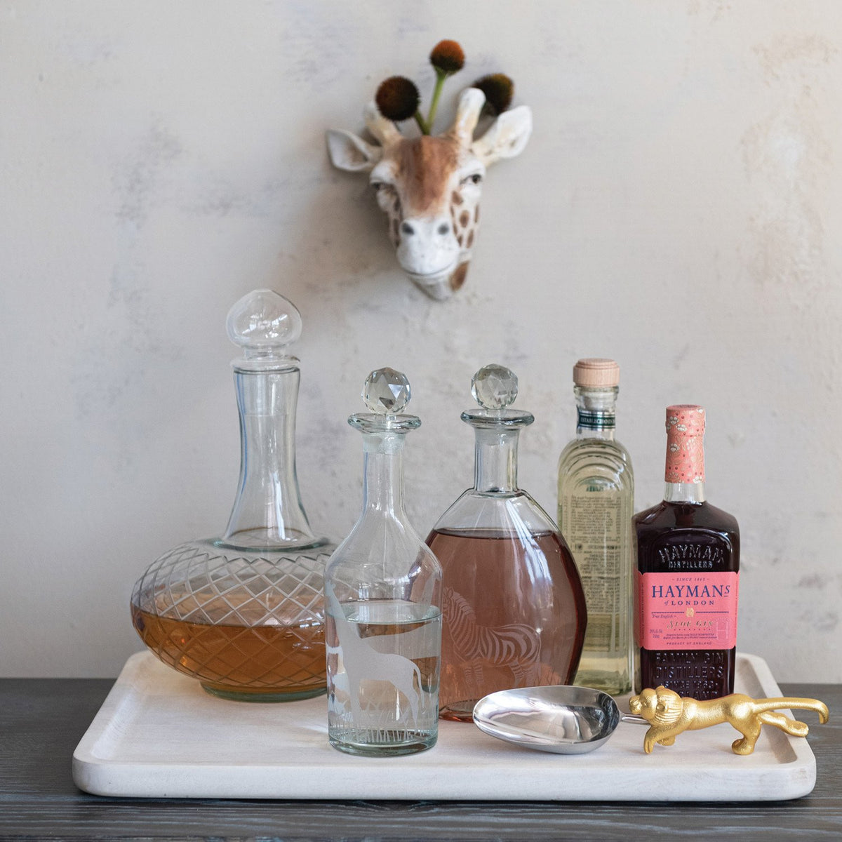 Design Shop 1 Quart Etched Glass Decanter with Zebras & Glass Stopper