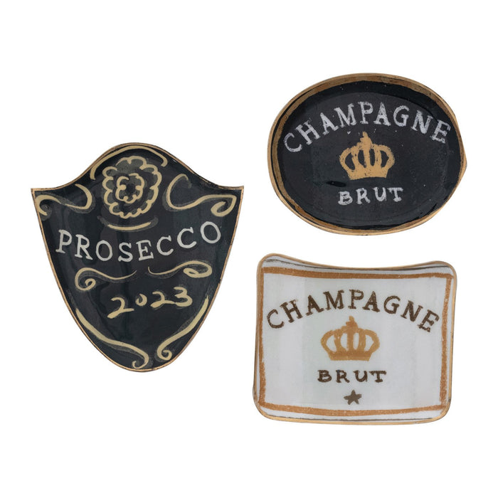 Design Shop Enameled Metal Tray with Gold Edge, Set of 3