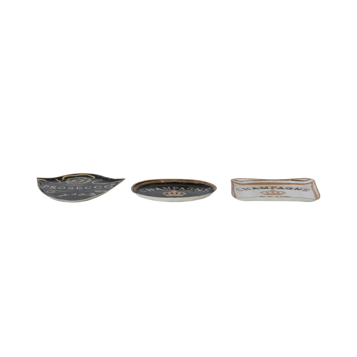 Design Shop Enameled Metal Tray with Gold Edge, Set of 3