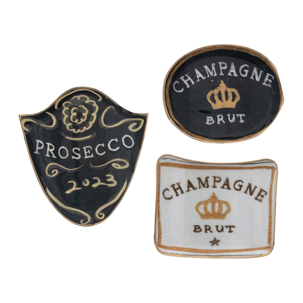 Design Shop Enameled Metal Tray with Gold Edge, Set of 3