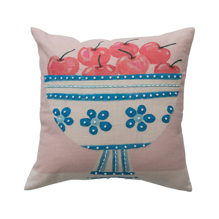 Design Shop 18" Square Cotton Printed Slub Pillow with Embroidery