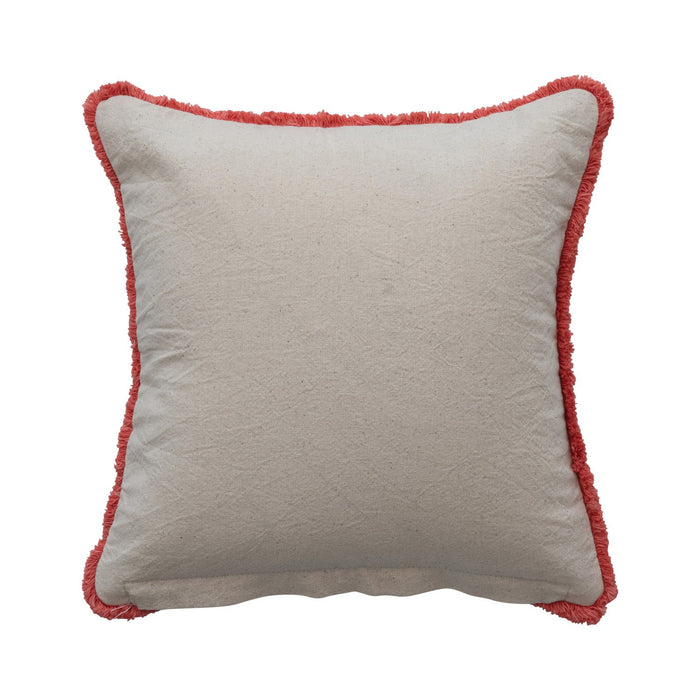 Design Shop Cotton Slub Pillow with Flowers, Embroidery & Eyelash Fringe