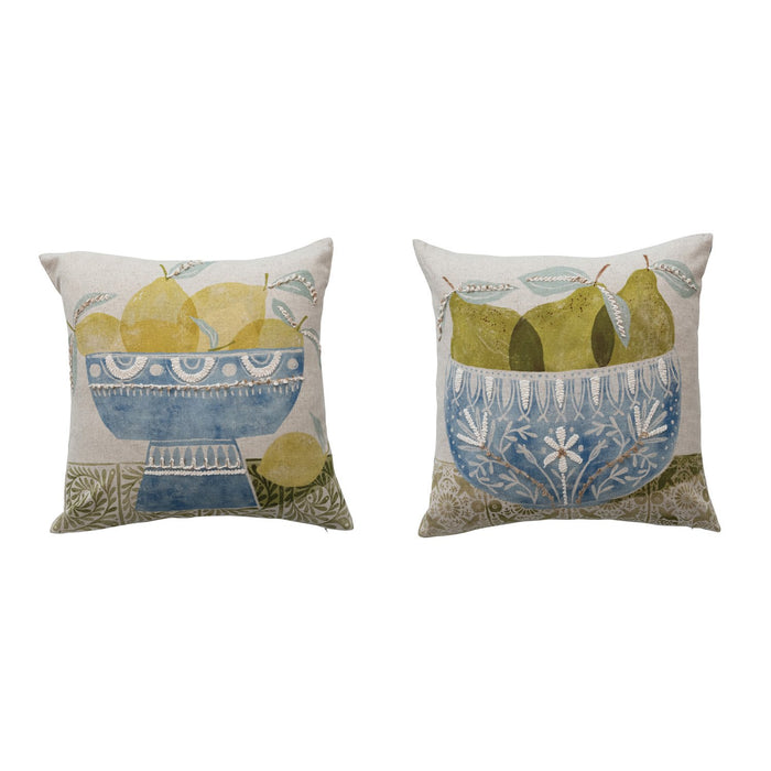 Design Shop 18" Square Cotton & Linen Printed Pillow, Set of 2