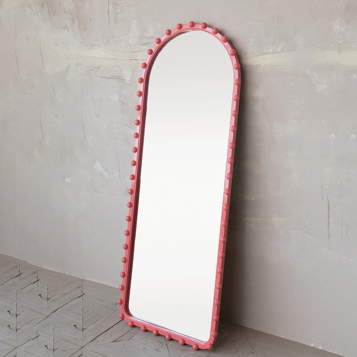 Design Shop Wood Ball Framed Arched Wall Mirror, Pink