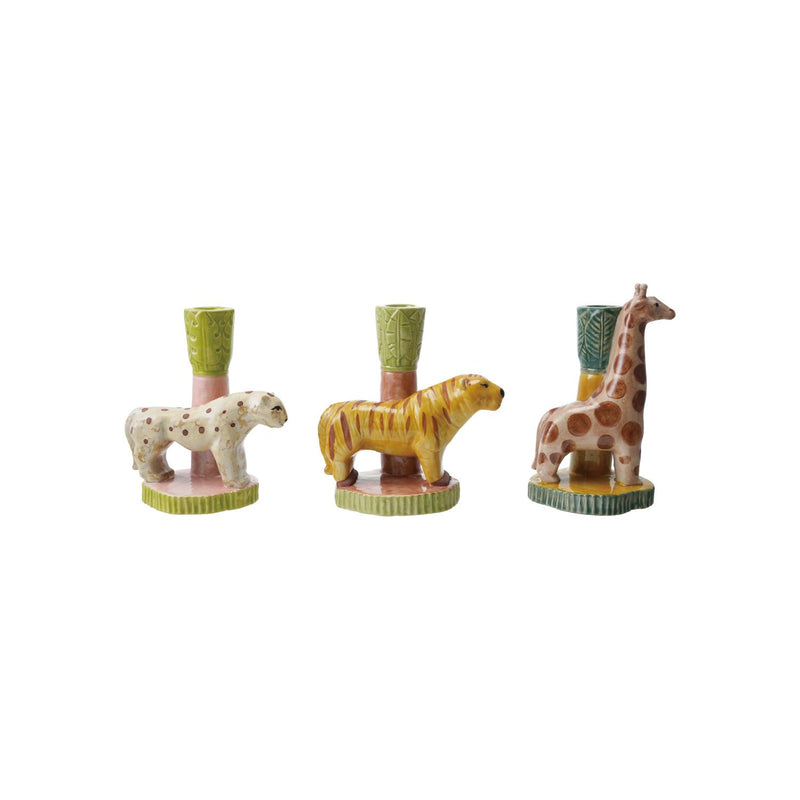 Design Shop Handmade Stoneware Safari Animal Taper Holder, Set of 3