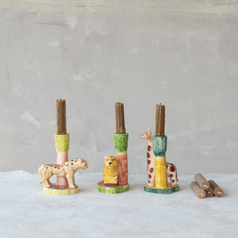 Design Shop Handmade Stoneware Safari Animal Taper Holder, Set of 3