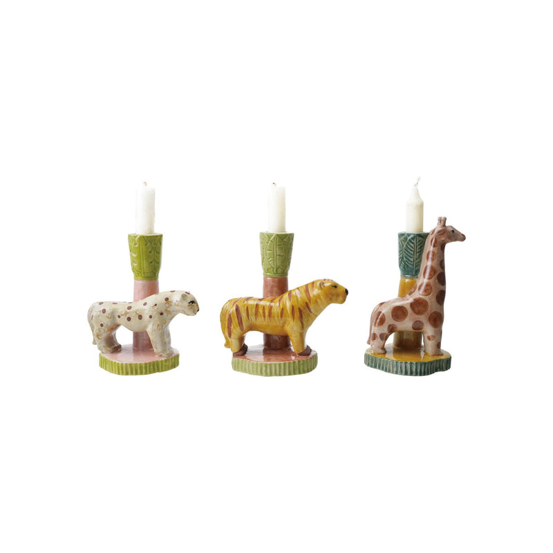 Design Shop Handmade Stoneware Safari Animal Taper Holder, Set of 3