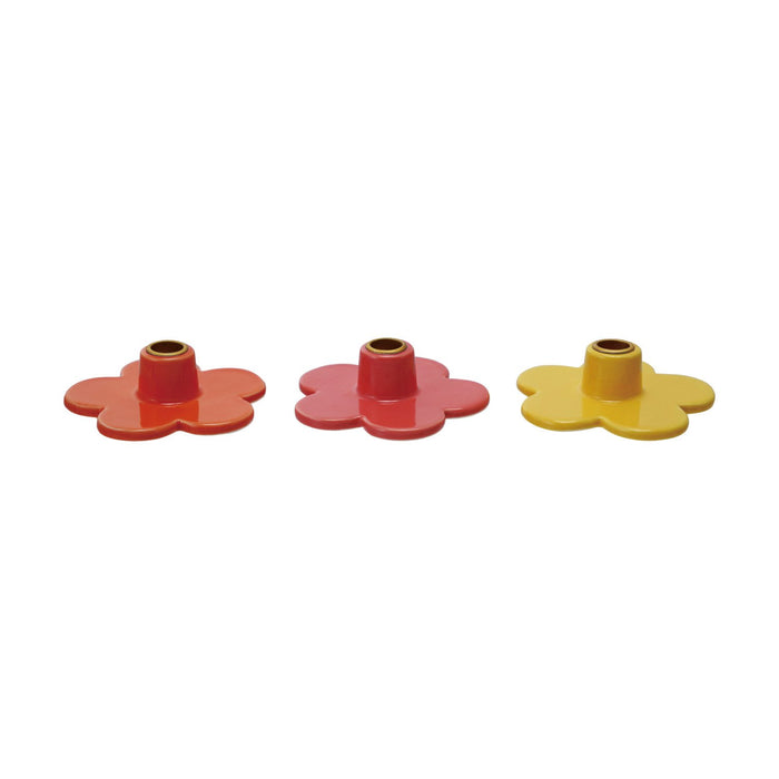 Design Shop Stoneware Flower Shaped Taper Holder, Set of 3 (Holds 1/2" Taper)