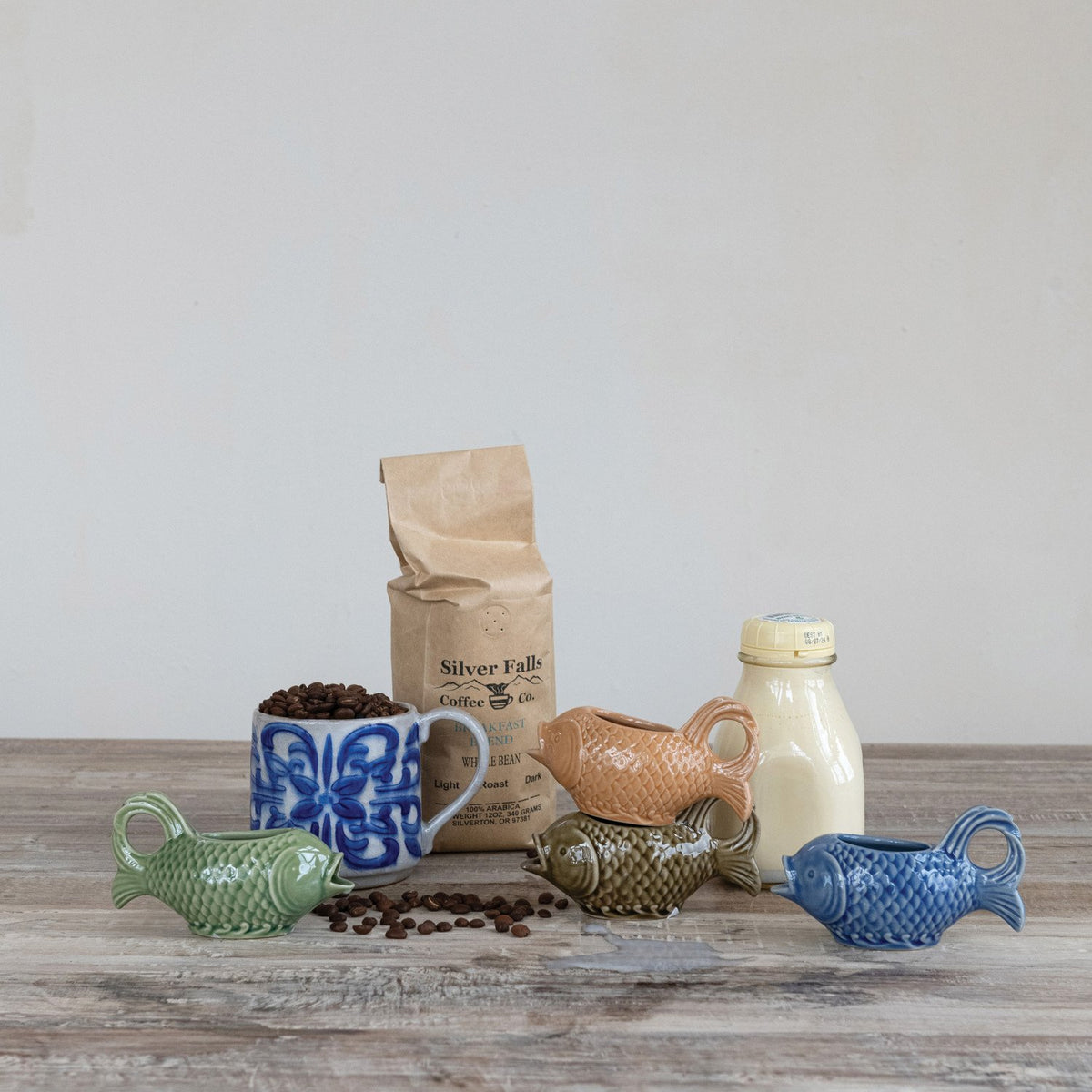 Design Shop 2 oz. Stoneware Fish Shaped Creamer, 4 Colors
