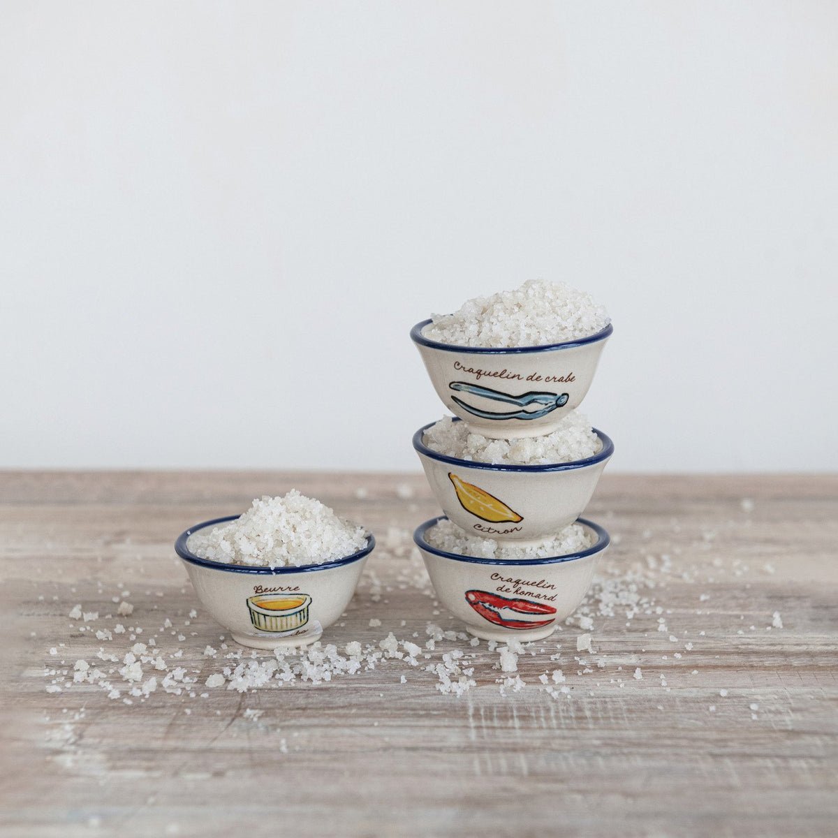 Design Shop Stoneware Pinch Pot with Seafood Accoutrements, Set of 4