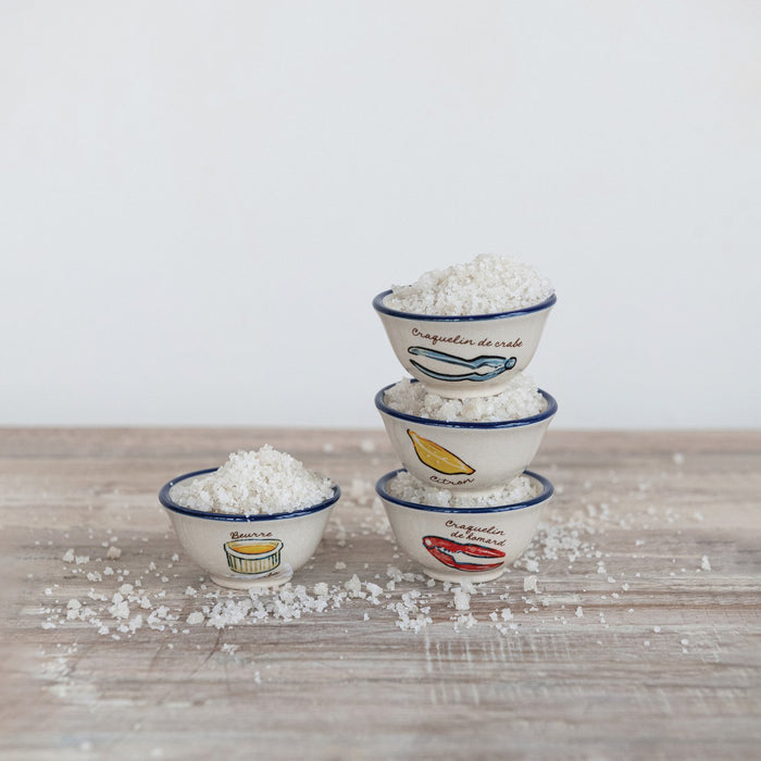 Design Shop Stoneware Pinch Pot with Seafood Accoutrements, Set of 4
