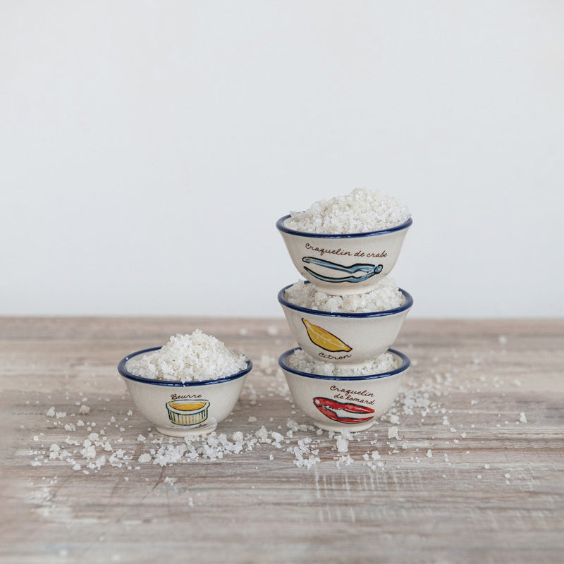 Design Shop Stoneware Pinch Pot with Seafood Accoutrements, Set of 4