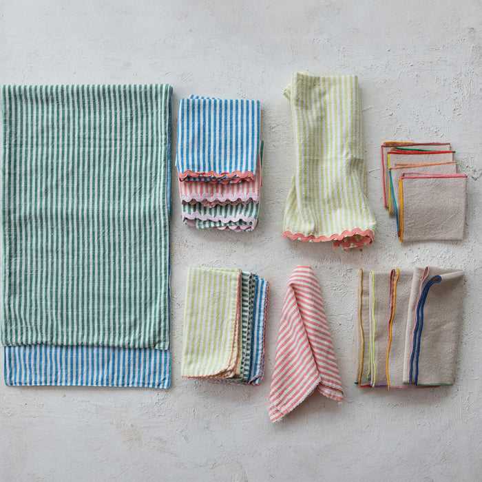 Design Shop Woven Cotton Cocktail Napkins with Stitched Colored Edge, Set of 4