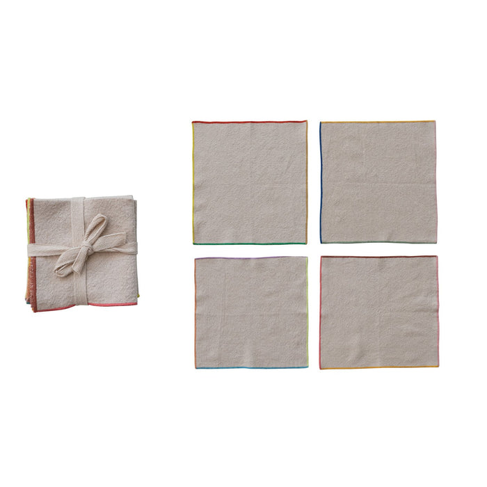 Design Shop Woven Cotton Napkins with Stitched Colored Edge, Set of 4