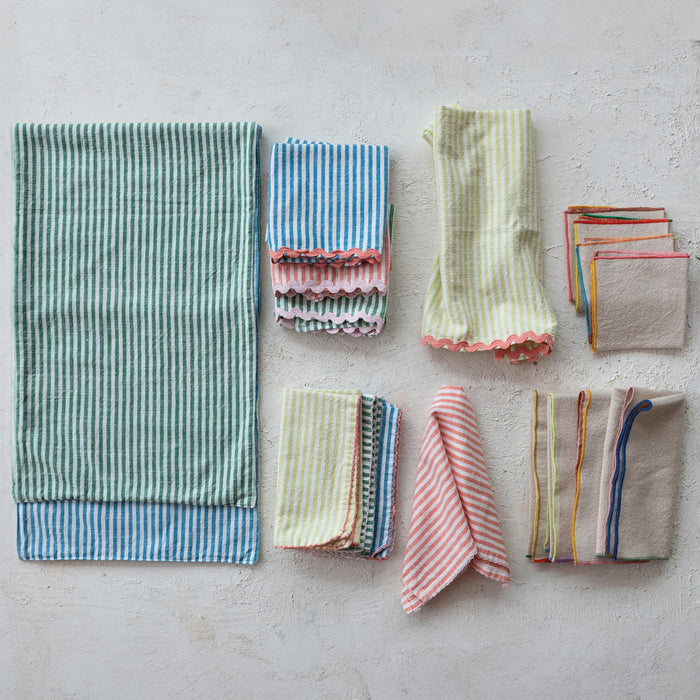 Design Shop Woven Cotton Napkins with Stitched Colored Edge, Set of 4