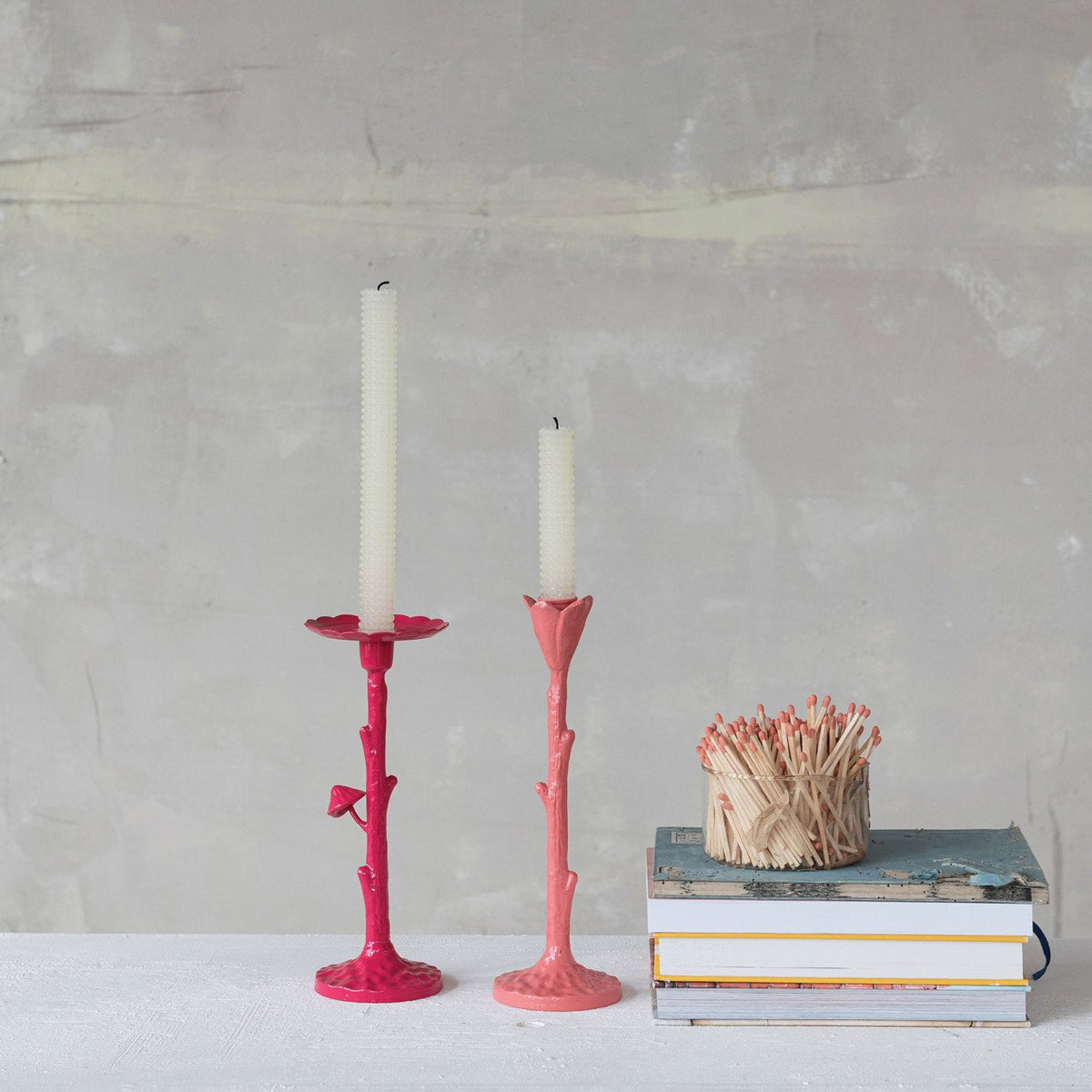 Design Shop Cast Iron Flower Shaped Taper Holder, Fuchsia Color
