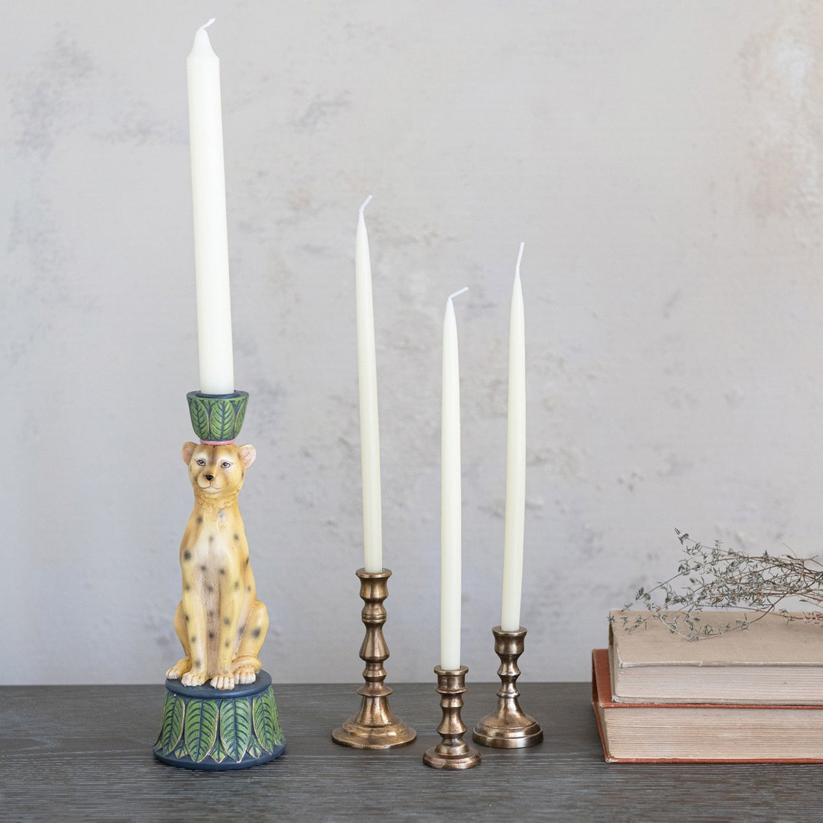 Design Shop Resin Cheetah/Palm Leaf Taper Holder