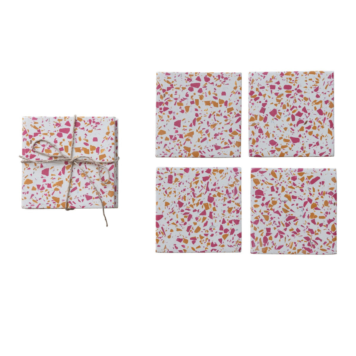 Design Shop Resin Terrazzo Coasters, Set of 4 Tied with Jute