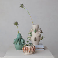 Design Shop Stoneware Vase w/ 3D Rabbits, Reactive Glaze (Each One Will Vary)