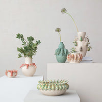 Design Shop Stoneware Vase w/ 3D Rabbits, Reactive Glaze (Each One Will Vary)