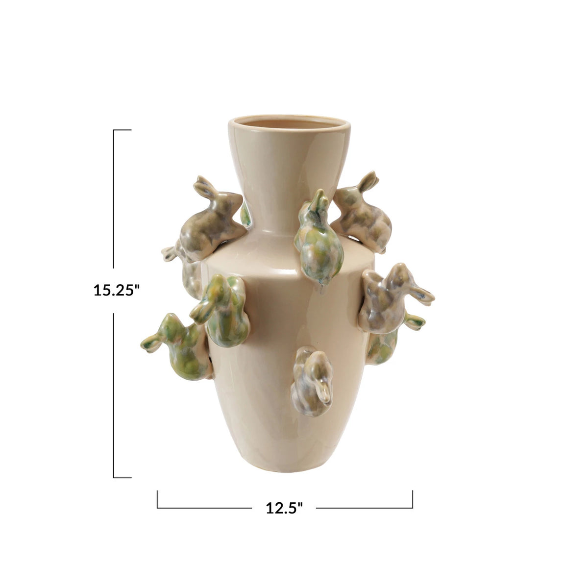 Design Shop Stoneware Vase w/ 3D Rabbits, Reactive Glaze (Each One Will Vary)