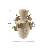 Design Shop Stoneware Vase w/ 3D Rabbits, Reactive Glaze (Each One Will Vary)