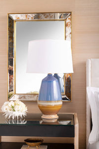 Villa & House Tupelo Lamp with Shade 16-inch White Linen, with Gold, Light Blue & Brown