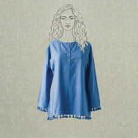 Design Shop Double Cotton Slub Nima Shirt with Tassels, Large