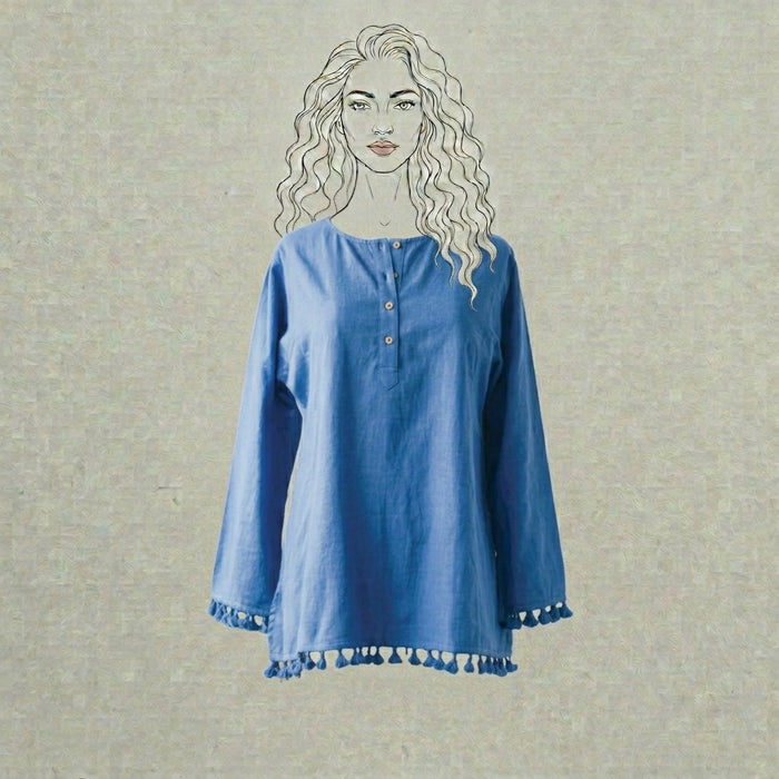Design Shop Double Cotton Slub Nima Shirt with Tassels, Large