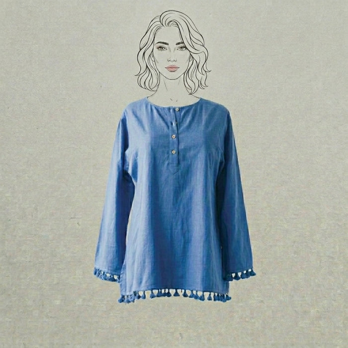 Design Shop Double Cotton Slub Nima Shirt with Tassels, Small