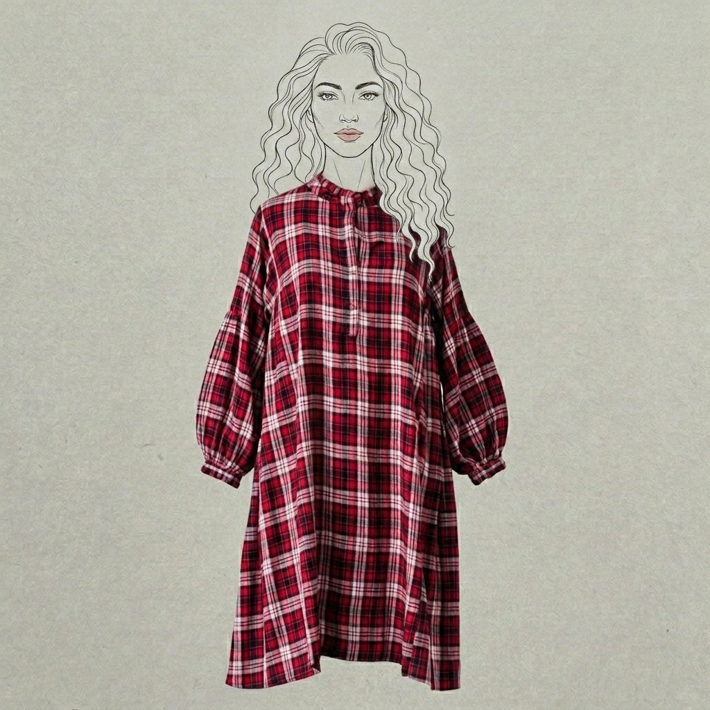 Design Shop Rayon Jill Plaid Dress, Extra Small