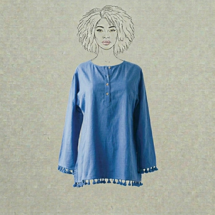 Design Shop Double Cotton Slub Nima Shirt with Tassels, Medium