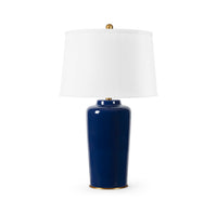 Villa & House Draper Lamp with Shade 17-inch White Linen, with Gold, Nocturne Blue