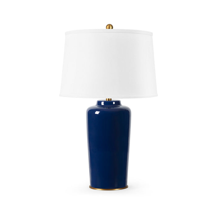 Villa & House Draper Lamp with Shade 17-inch White Linen, with Gold, Nocturne Blue